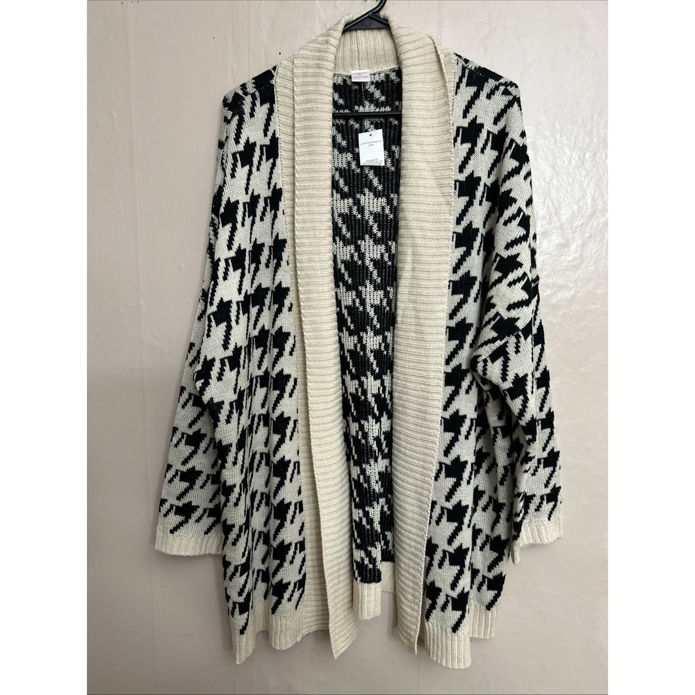 Creation XL Cream Black Print 90's Open Front Oversized Cardigan Sweater